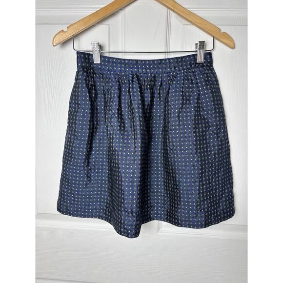 Navy And Yellow Sunshine Twee J Crew Mini Silk Skirt Size 00 - Picture 3 of 6